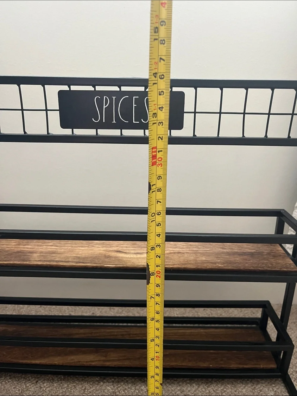 Rae Dunn HTF Spices Rack Shelf with Wood Shelves - Black and Brown